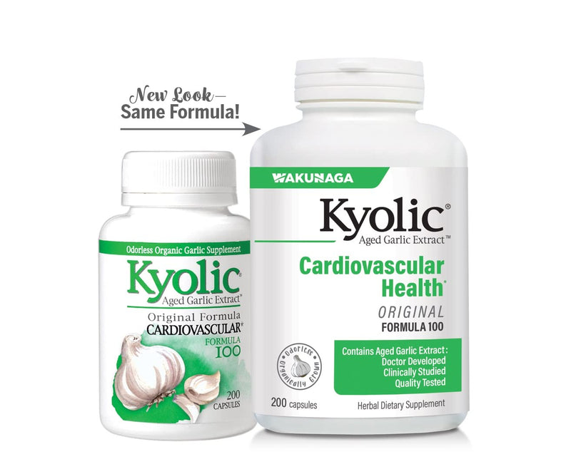 Kyolic Aged Garlic Extract Formula 100, Original Cardiovascular, 200 Capsules (Packaging May Vary)