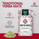 Cruz de Malta Yerba Mate Tea – 1kg (2.2 lbs) Loose Leaf – Traditional Argentine Herbal Tea – Smooth Flavor, Naturally Sourced – USA Specific Packaging – Gluten-Free – Large Leaf Low Dust Yerba Mate