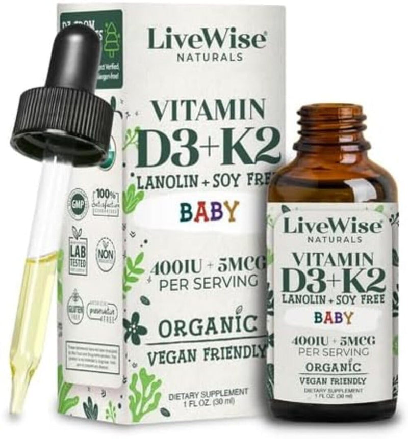 Vitamin D3 with K2 Liquid Drops, All Natural, Non-GMO, 1208iu D3 and 25mcg K2 (mk7) per Serving, Support Your Bones, Immune System and Energy Levels, with or Without Peppermint Oil