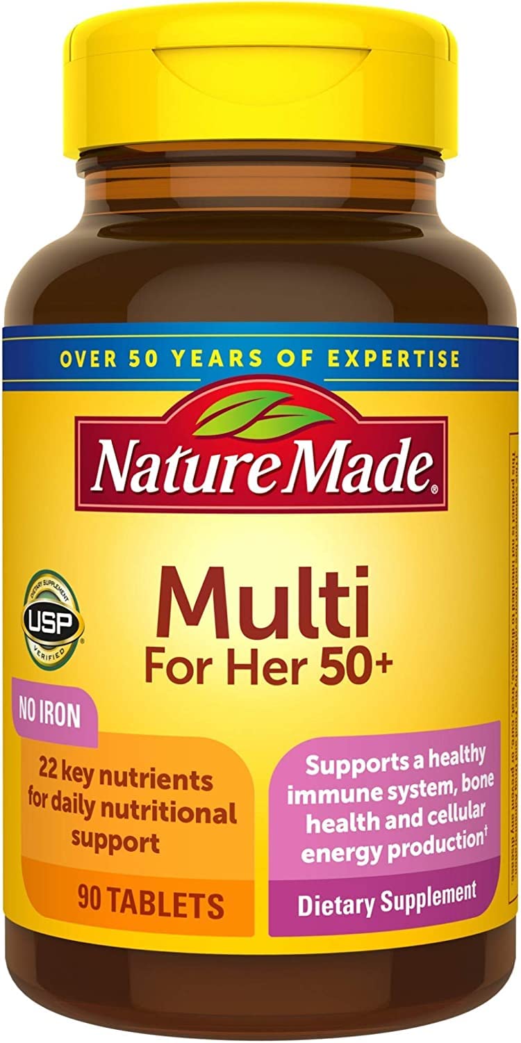 Nature Made Multivitamin For Her 50+ with No Iron, Womens Multivitamin for Daily Nutritional Support, Multivitamin for Women, 90 Tablets, 90 Day Supply