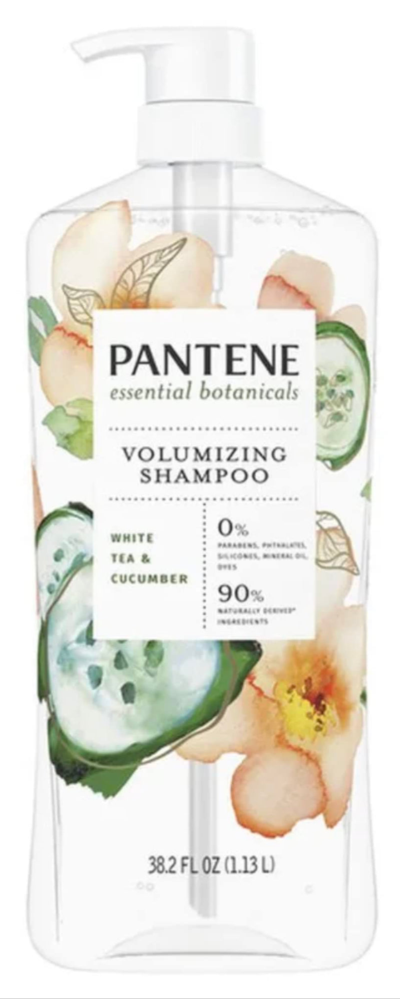 Pantene Essential Botanicals White Tea and Cucumber Volumizing Shampoo and Conditioner Set - 38.2 oz Per Bottle - 0% Parabens, Dyes, Mineral Oil, Phthalates, and Phosphates