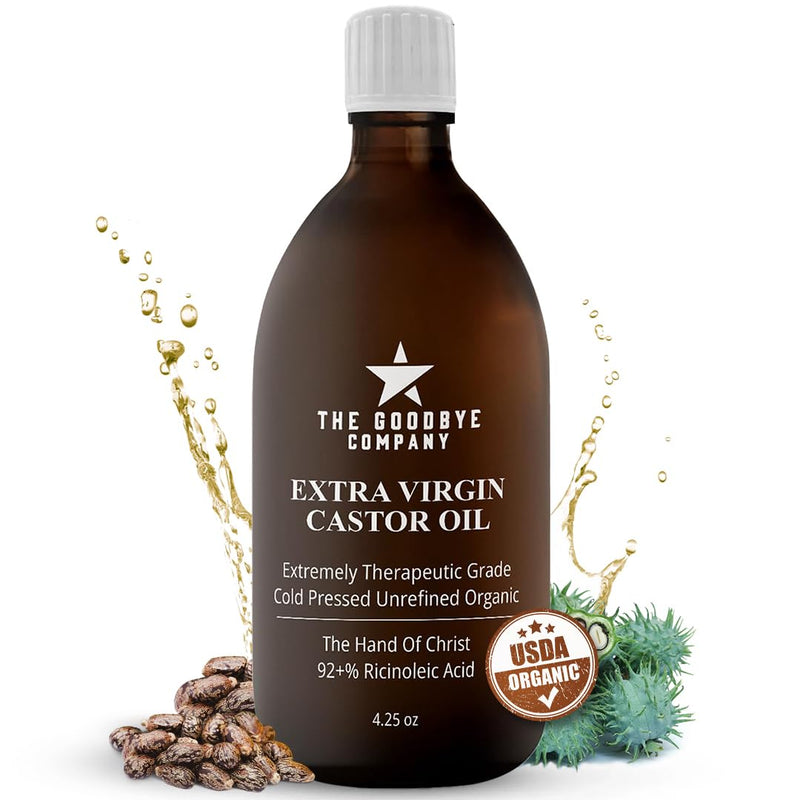 The Goodbye Company Organic Castor Oil – 100% Pure Extra Virgin, Cold-Pressed & Unrefined – Hexane-Free – Nourishing Oil for Healthy Skin, Hair Growth & Eyelashes (250mL)