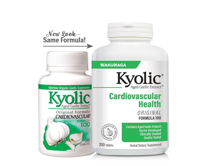 Kyolic Aged Garlic Extract Formula 100, Original Cardiovascular, 200 Capsules (Packaging May Vary)