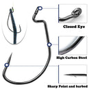 FishTrip EWG Hooks for Bass Fishing-50pcs Offset Worm Hook Texas Rig Hooks for Freshwater Saltwater Size 1/0