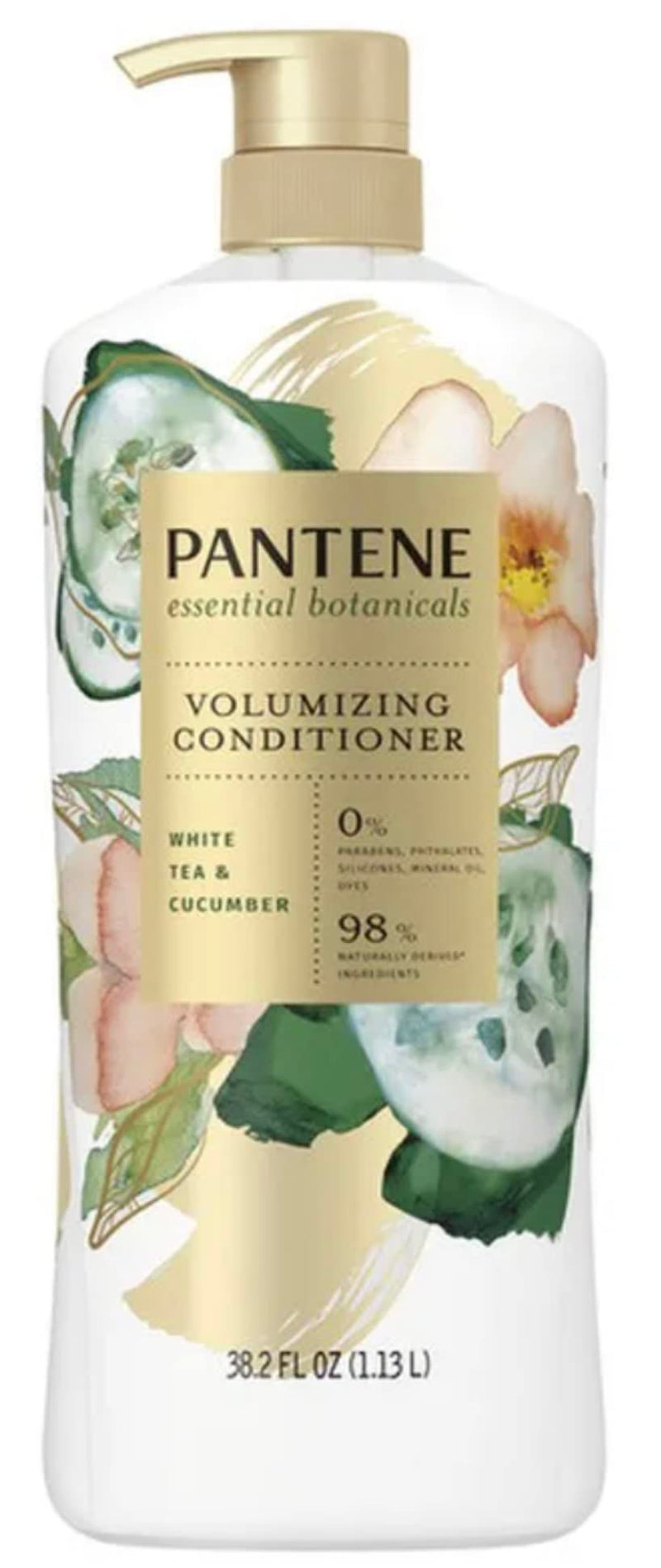 Pantene Essential Botanicals White Tea and Cucumber Volumizing Shampoo and Conditioner Set - 38.2 oz Per Bottle - 0% Parabens, Dyes, Mineral Oil, Phthalates, and Phosphates