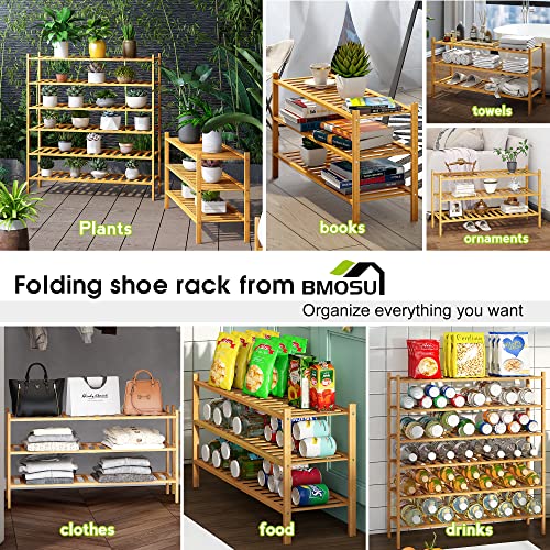 BMOSU 2-Tier Bamboo Shoe Rack Premium Stackable Shoe Shelf Storage Organizer for Hallway Closet Living Room Entryway Organizer (Natural Bamboo)