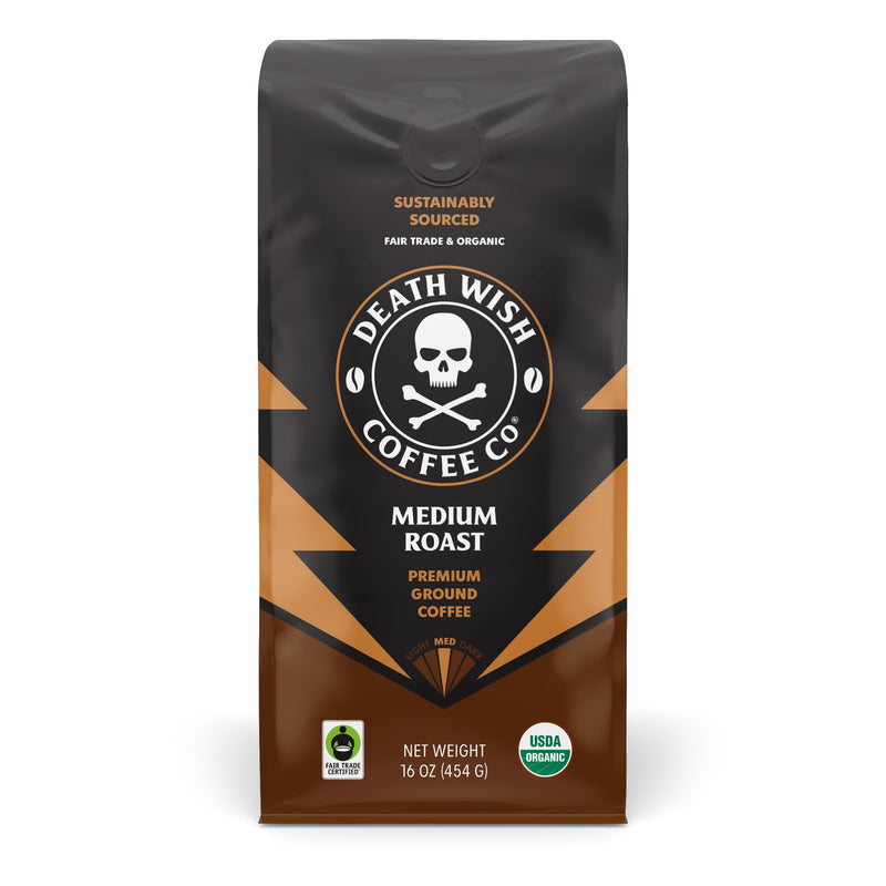 Death Wish Coffee Co., Organic and Fair Trade Dark Roast Ground Coffee, 16 oz