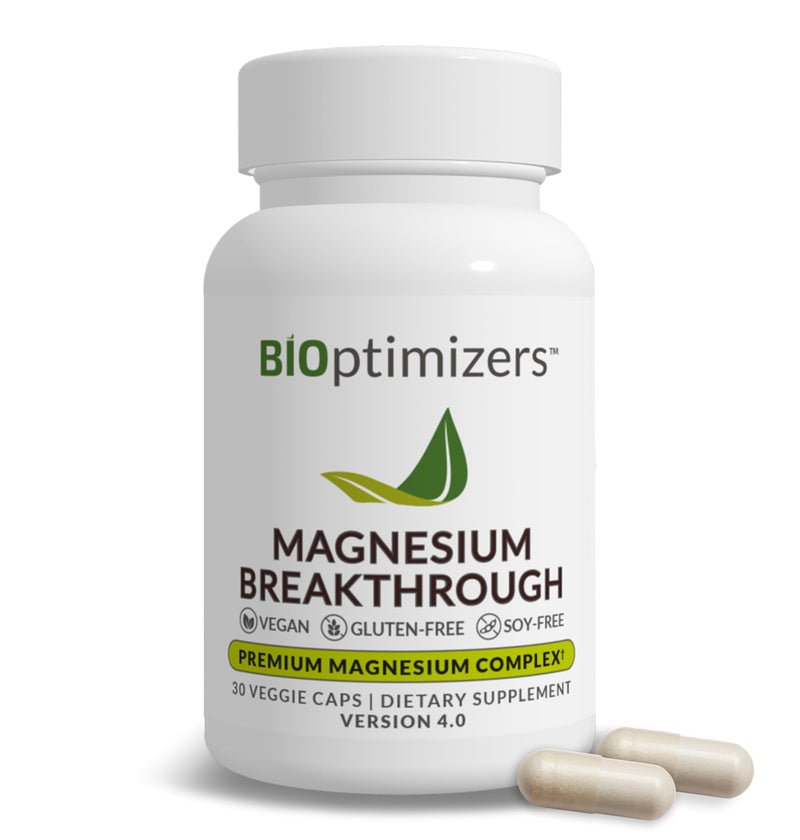BIOptimizers Magnesium Breakthrough Supplement 4.0-7 Forms of Mg: Glycinate, Malate, Citrate, and More - Natural Support for Sleep and Cognitive Function - 30 Capsules- Calming Vitamins Complex