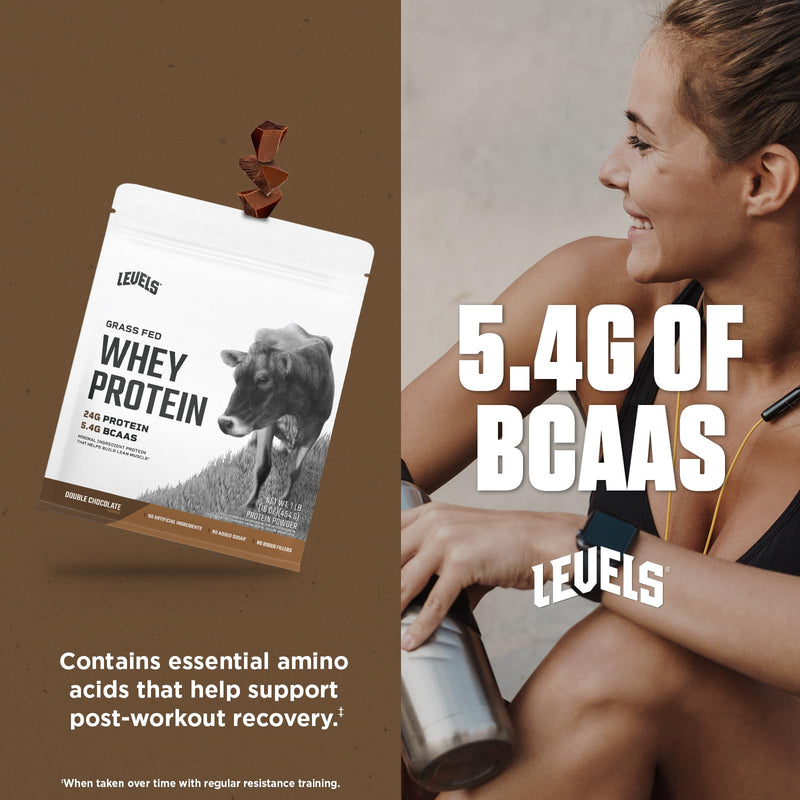 Levels Grass Fed Whey Protein Powder, No Artificials, 24G of Protein, Double Chocolate, 5LB