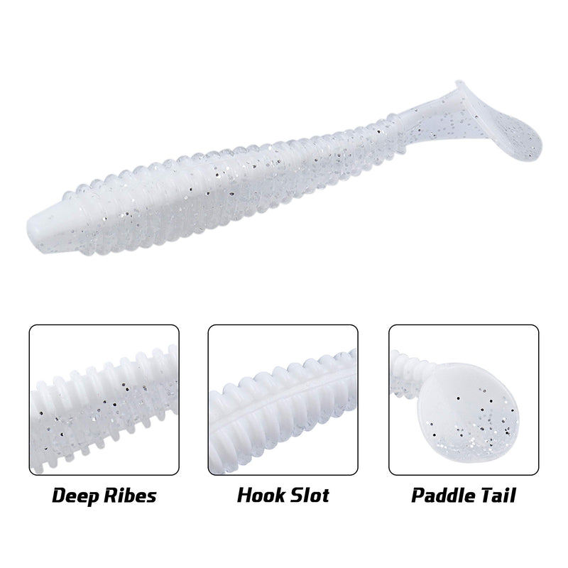 RUNCL Swimbaits Paddle 10/20/30/40PCS, 5/4/3/2 Inchs Paddle Tail, Soft Lure for Trout Crappie Bass, Durable Plastic Bait Swimmer for Saltwater/Freshwater, Fishing Lover's Gift
