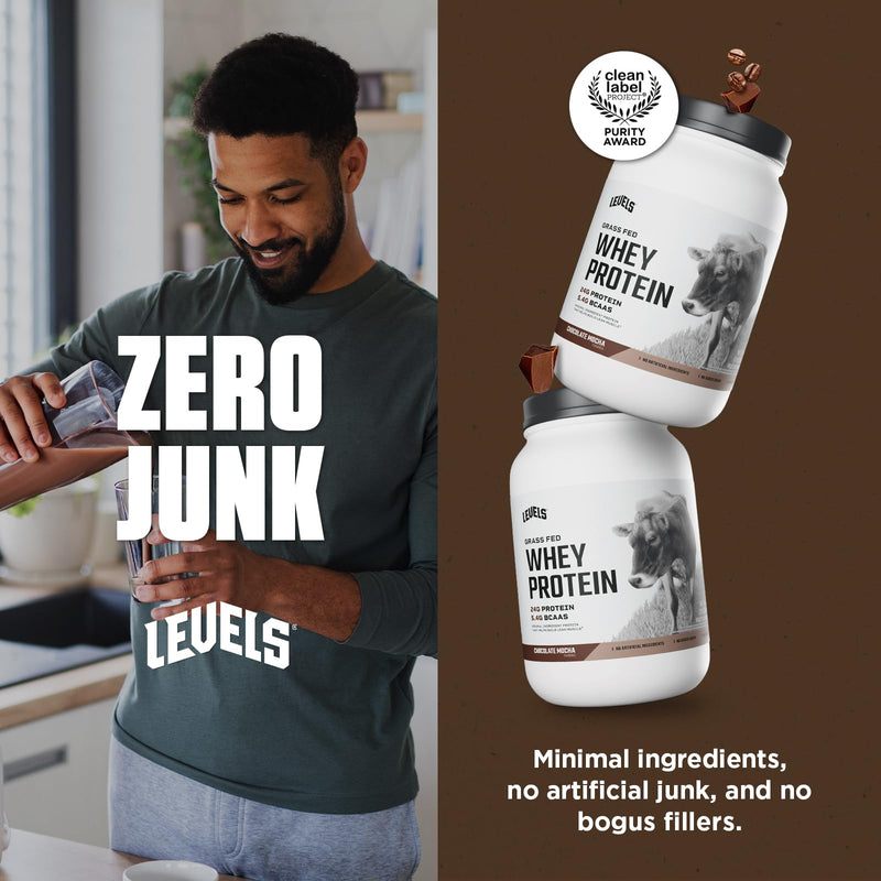 Levels Grass Fed Whey Protein Powder, No Artificials, 24G of Protein, Double Chocolate, 5LB