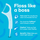 Plackers Twin-Line Dental Flossers, Advanced Whitening and Dual Action Flossing System, Easy Storage, Super Tuffloss, 2X The Clean, Cool Mint Flavor, 600 Count (Pack of 4)
