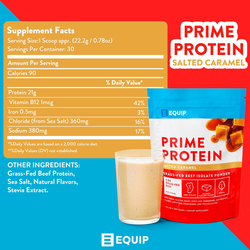 Equip Foods Prime Protein - Grass Fed Beef Protein Powder Isolate - Paleo and Keto Friendly, Gluten Free Carnivore Protein Powder - Unflavored, 1.39 Pounds - Helps Build and Repair Tissue