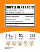 BulkSupplements.com Hyaluronic Acid Powder - Hyaluronic Acid Supplements, Hyaluronic Acid 215mg - Hyaluronic Acid Food Grade, Gluten Free - 215mg per Serving, 50g (1.8 oz) (Pack of 1)