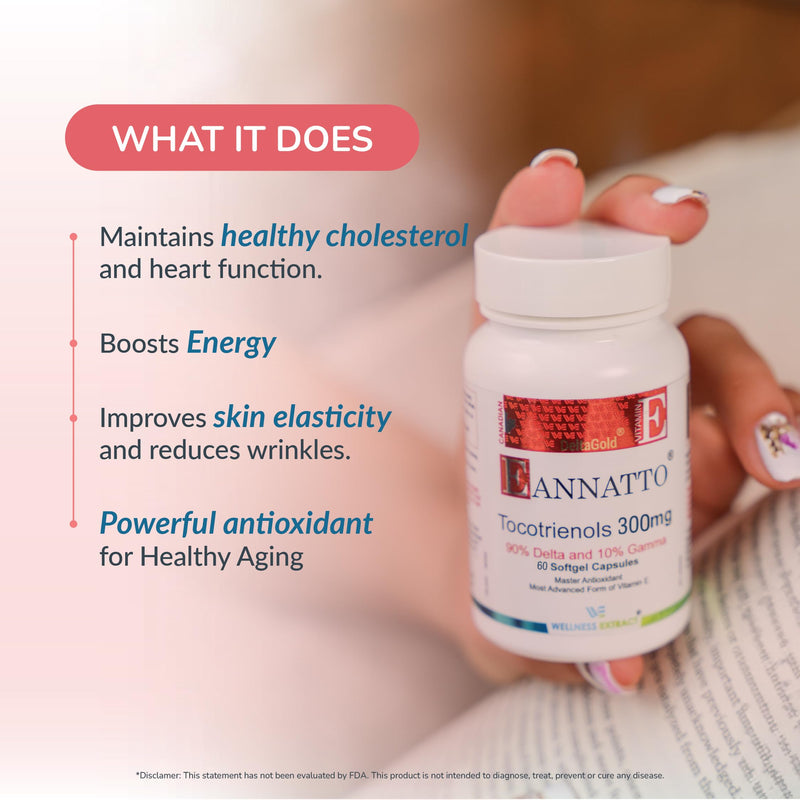 WELLNESS EXTRACT Eannatto Tocotrienols Vitamin E Supplements Tocopherol Free, Supports Immune Health, Non-GMO, Gluten Free & Antioxidant (125MG 60 Softgels)
