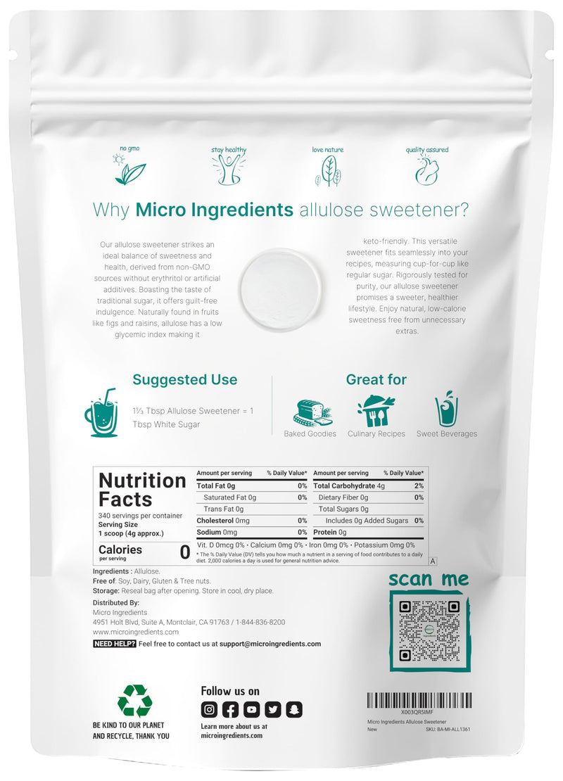 Allulose Sweetener, 3 Pounds (48 Ounces), Zero Calorie, Plant Based Sugar Alternative, No After Taste, Best for Coffee, Drinks, Tea, Cooking and Baking, Keto Diet and Vegan Friendly