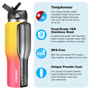 40 oz Insulated Water Bottle with Straw fit in Car Cup Holder(Cold 48 hrs, Hot 24 hrs) Drinking Bottle with Straw Lid, Spout Lid and Flex Cap Leakproof Travel Thermo Mug，White - Black