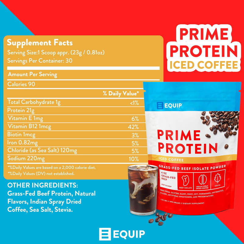 Equip Foods Prime Protein - Grass Fed Beef Protein Powder Isolate - Paleo and Keto Friendly, Gluten Free Carnivore Protein Powder - Unflavored, 1.39 Pounds - Helps Build and Repair Tissue