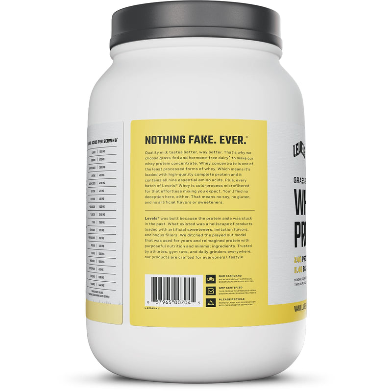 Levels Grass Fed Whey Protein Powder, No Artificials, 24G of Protein, Double Chocolate, 5LB