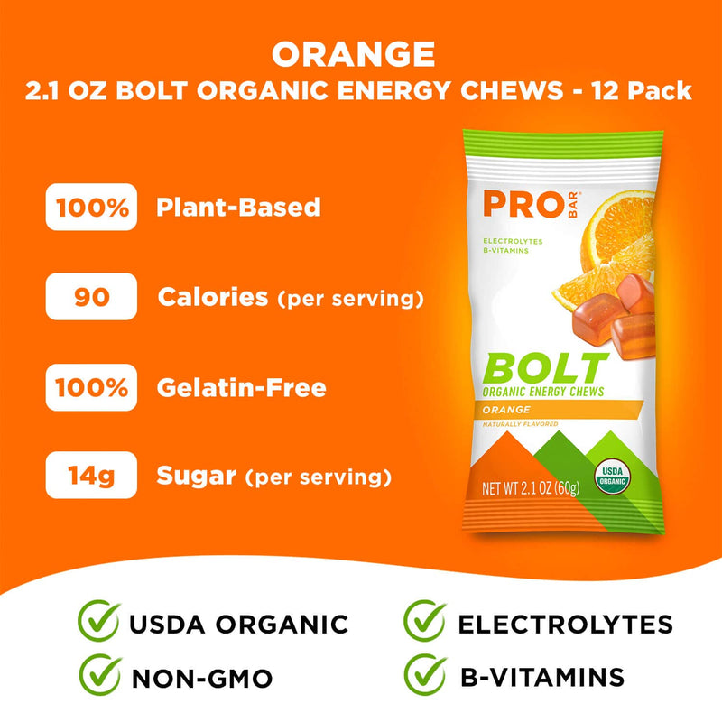 PROBAR - Bolt Organic Energy Chews, Strawberry, Non-GMO, Gluten-Free, USDA Certified Organic, Healthy, Natural Energy, Fast Fuel with Vitamins B & C, 2.1 Ounce (Pack of 12)