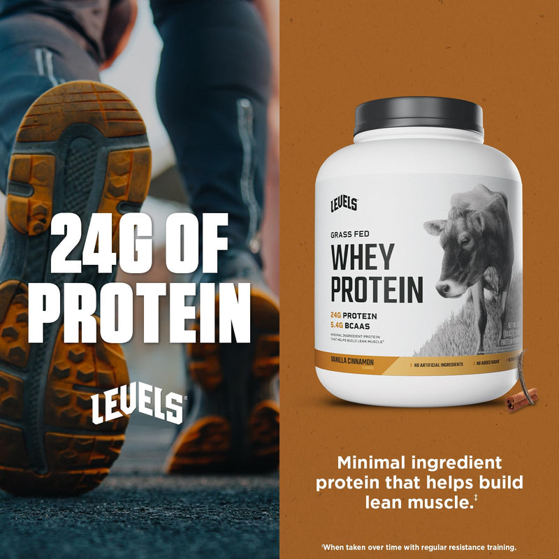 Levels Grass Fed Whey Protein Powder, No Artificials, 24G of Protein, Double Chocolate, 5LB