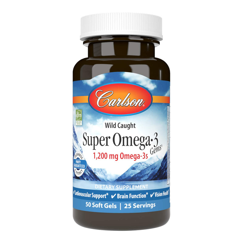 Carlson - Super Omega-3 Gems, 1200 mg Omega-3 Fatty Acids with EPA and DHA, Wild-Caught Norwegian Supplement, Sustainably Sourced Fish Oil Capsules, Omega 3 Supplements, 100+30 Softgels