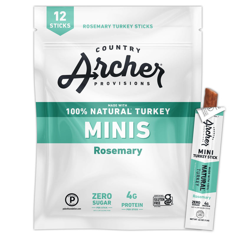 Rosemary Turkey Sticks by Country Archer, 100% Natural, Gluten Free, High Protein Snacks, 1 Ounce (Pack of 18)