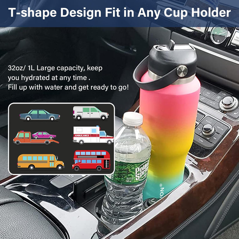 40 oz Insulated Water Bottle with Straw fit in Car Cup Holder(Cold 48 hrs, Hot 24 hrs) Drinking Bottle with Straw Lid, Spout Lid and Flex Cap Leakproof Travel Thermo Mug，White - Black