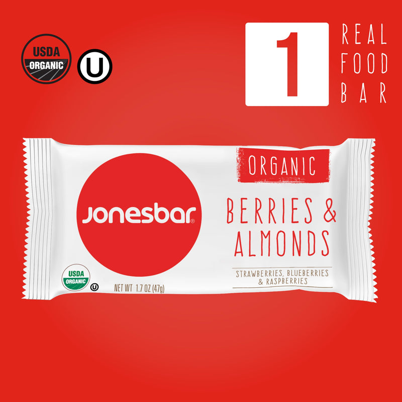 JONESBAR (Dark Chocolate Almond, (12 Count (Pack of 1)), USDA Organic Fruit & Nut Bar, Non-GMO, Kosher, Vegan, Gluten Free, Simple Snack Bar
