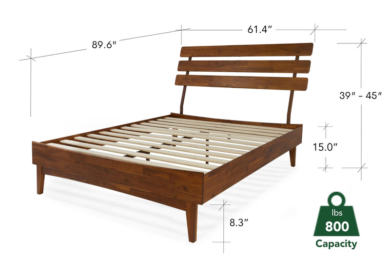 Bme Caden 15" Bed Frame with Adjustable Headboard - Mid Century, Retro Style with Acacia Wood - No Box Spring Needed - Wood Slat Support - Easy Assembly (Caramel, King (U.S. Standard))