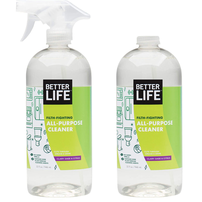 Better Life All Purpose Cleaner - Multipurpose Home and Kitchen Cleaning Spray for Glass, Countertops, Appliances, Upholstery & More - Multi-surface Spray Cleaner - 32oz Clary Sage & Citrus