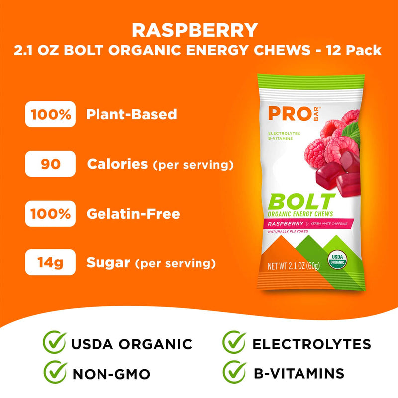 PROBAR - Bolt Organic Energy Chews, Strawberry, Non-GMO, Gluten-Free, USDA Certified Organic, Healthy, Natural Energy, Fast Fuel with Vitamins B & C, 2.1 Ounce (Pack of 12)