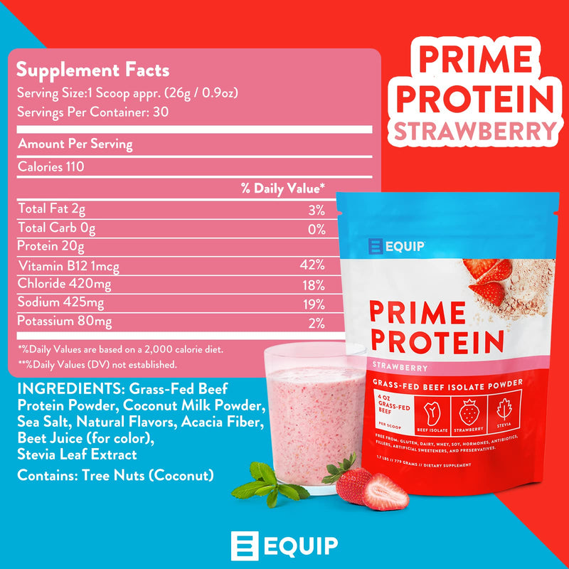 Equip Foods Prime Protein - Grass Fed Beef Protein Powder Isolate - Paleo and Keto Friendly, Gluten Free Carnivore Protein Powder - Unflavored, 1.39 Pounds - Helps Build and Repair Tissue