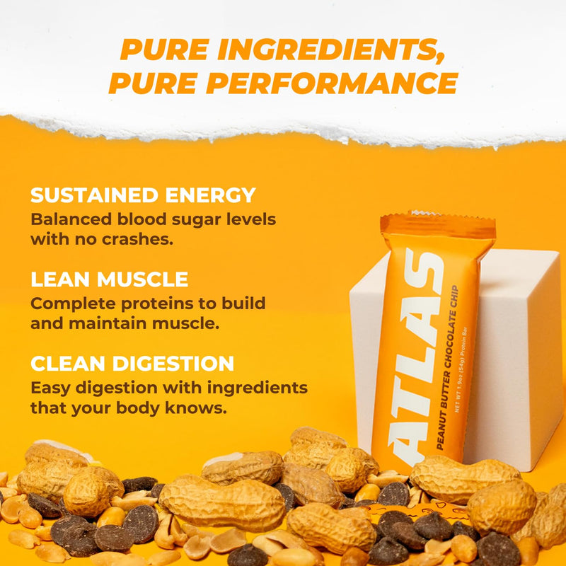 Atlas Protein Bar, 20g Protein, 1g Sugar, Clean Ingredients, Gluten Free (Whey Variety, 12 Count (Pack of 1))