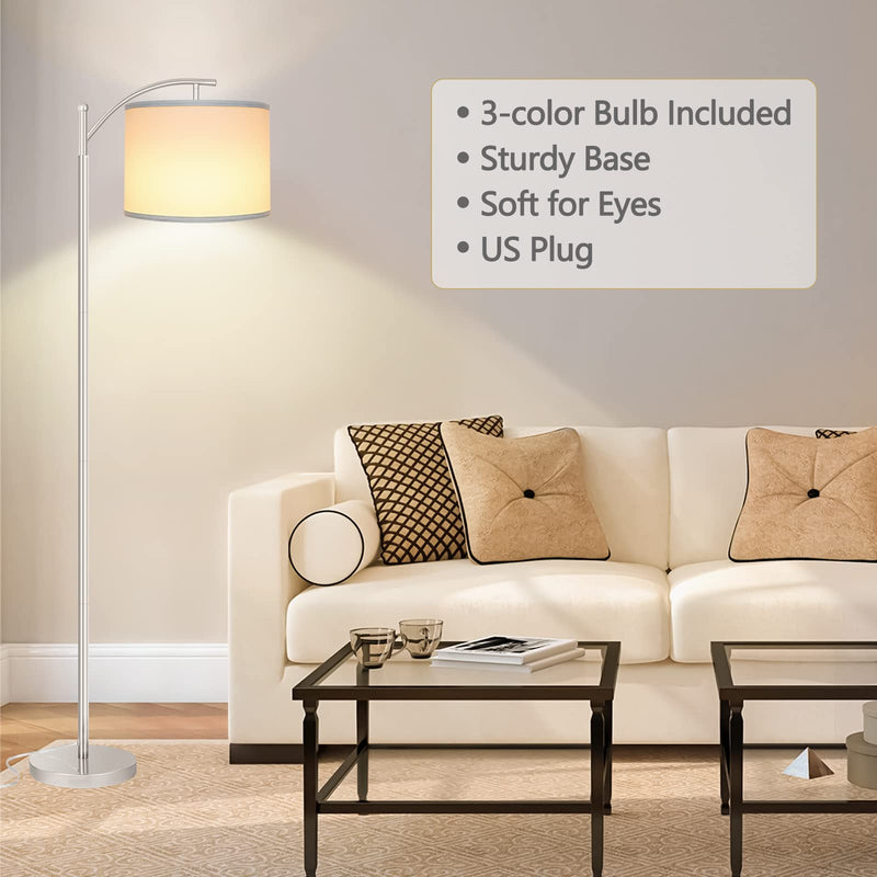 ROTTOGOON Floor Lamp for Living Room with 3 Color Temperatures LED Bulb, Standing Lamp Tall Industrial Floor Lamp Reading for Bedroom, Office (9W LED Bulb, Beige Lampshade Included) -Black
