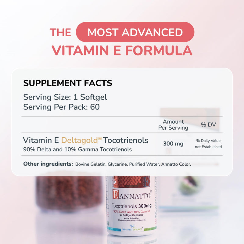 WELLNESS EXTRACT Eannatto Tocotrienols Vitamin E Supplements Tocopherol Free, Supports Immune Health, Non-GMO, Gluten Free & Antioxidant (125MG 60 Softgels)