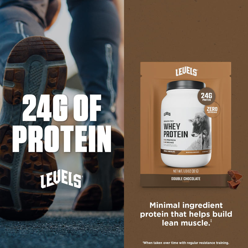 Levels Grass Fed Whey Protein Powder, No Artificials, 24G of Protein, Double Chocolate, 5LB