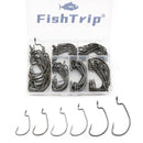 FishTrip EWG Hooks for Bass Fishing-50pcs Offset Worm Hook Texas Rig Hooks for Freshwater Saltwater Size 1/0