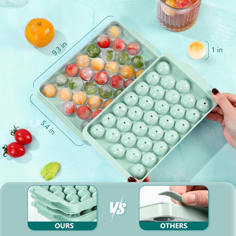 Optish 3 Pack Ice Trays for Freezer, 99 PCS Ice Cube Tray with Lid and Bin, Round Ice Cube Trays for Freezer, Circle Ice Cube Tray for Chilling Drinks