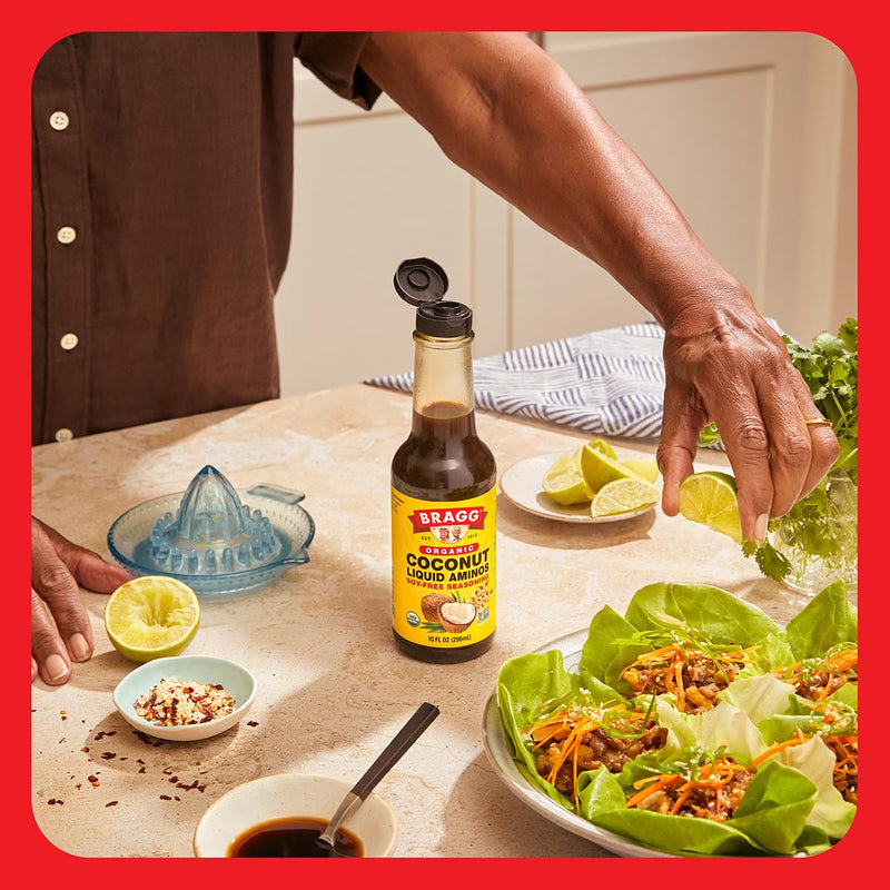 Bragg Organic Coconut Aminos – 16oz, Soy-Free Alternative, Gluten-Free, Dark & Rich Flavor for Cooking – Vegan, No Salt Added, Packed with Amino Acids – Plant-Based Seasoning & Marinade