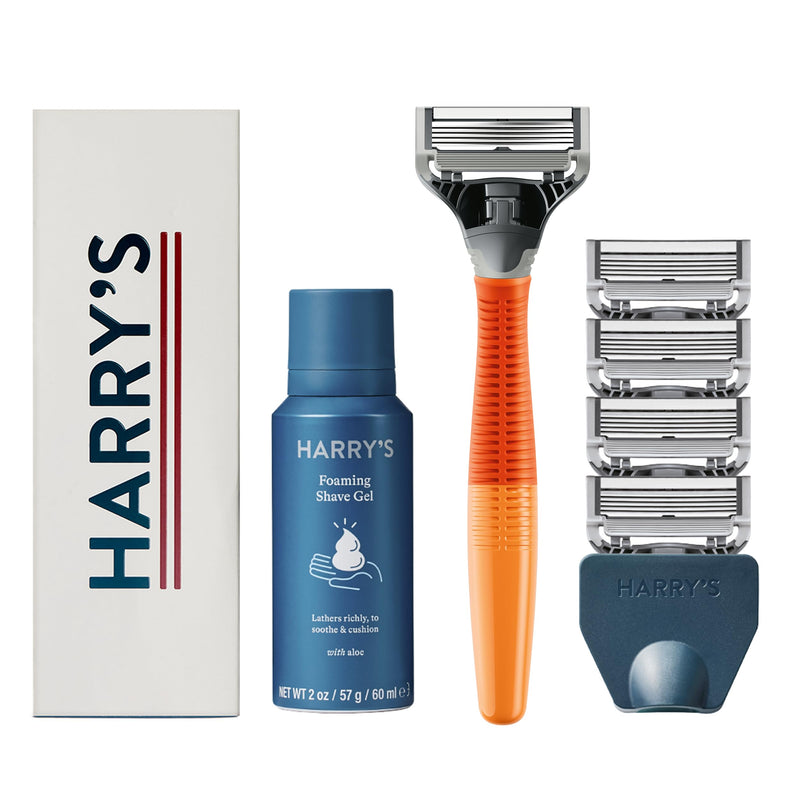 Harry's Razors for Men - Men's Razor Set with 5 Razor Blade Refills, Travel Blade Cover, 2 oz Shave Gel (Ember)