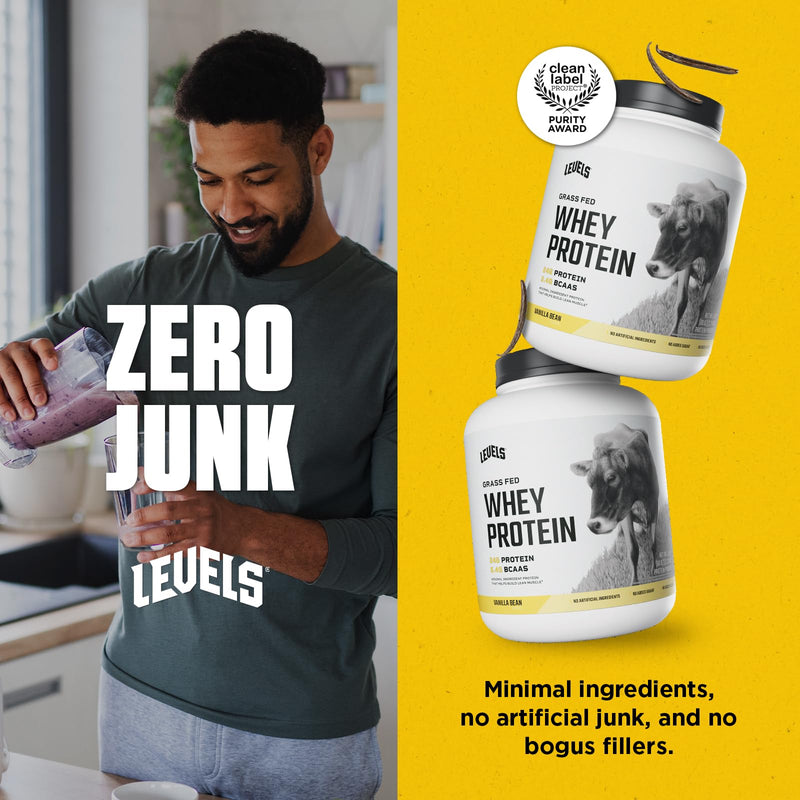 Levels Grass Fed Whey Protein Powder, No Artificials, 24G of Protein, Double Chocolate, 5LB