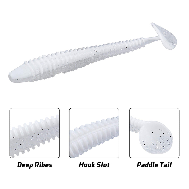 RUNCL Swimbaits Paddle 10/20/30/40PCS, 5/4/3/2 Inchs Paddle Tail, Soft Lure for Trout Crappie Bass, Durable Plastic Bait Swimmer for Saltwater/Freshwater, Fishing Lover's Gift