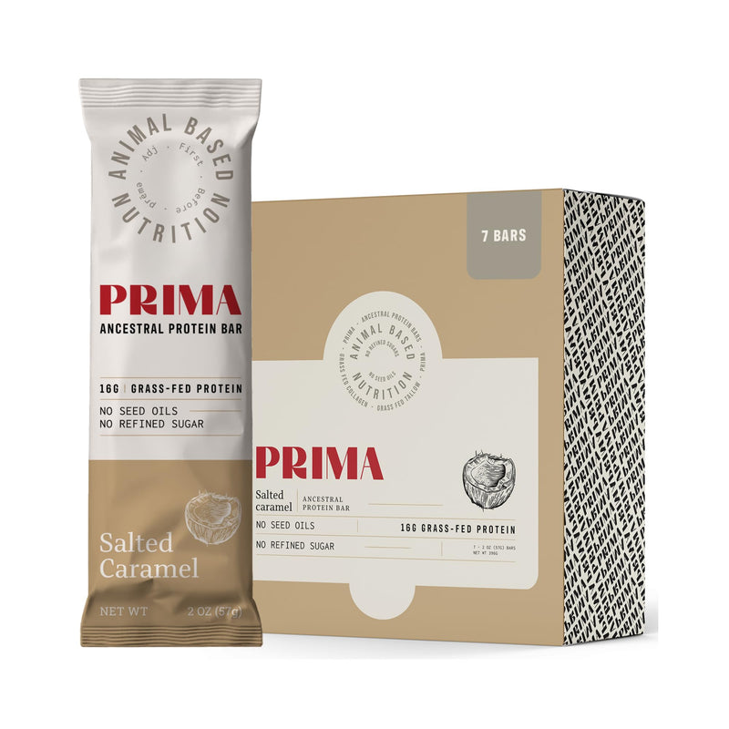 PRIMA ANCESTRAL PROTEIN BAR Grass Fed Protein Bars, 7 Pack – Animal-Based Protein Bar with Beef Tallow, Raw Honey, Seed Oil Free, Low Carb, Gluten-Free – Healthy, Energy Snacks for Clean Lifestyle (7 Pack, Cacao)