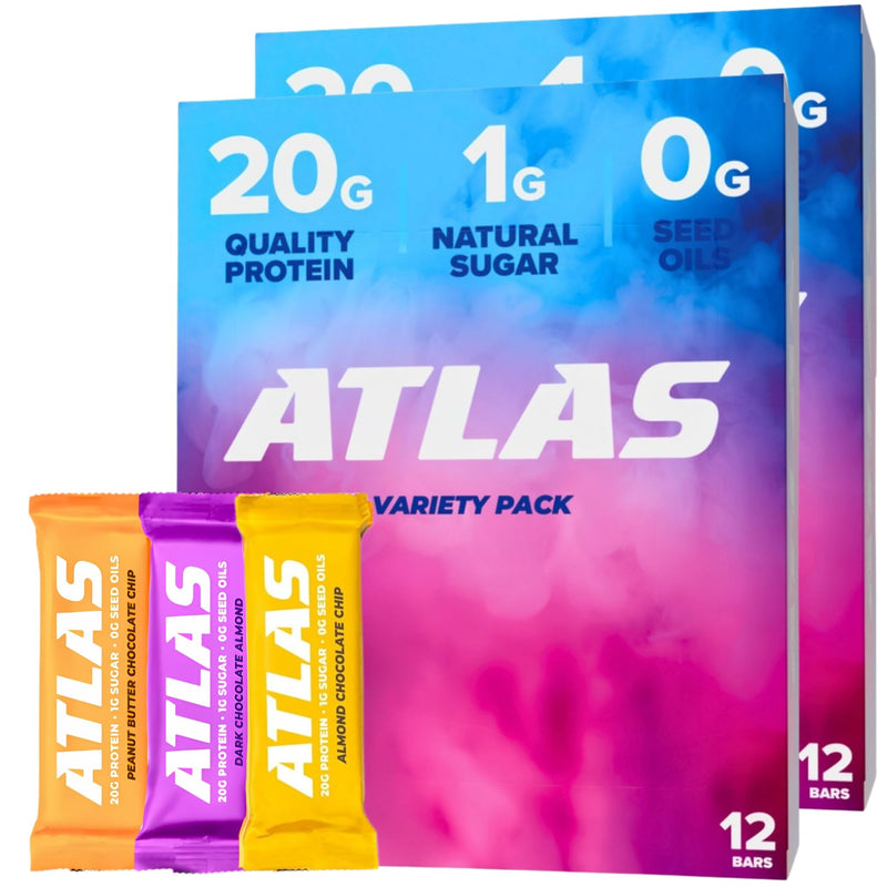 Atlas Protein Bar, 20g Protein, 1g Sugar, Clean Ingredients, Gluten Free (Whey Variety, 12 Count (Pack of 2))