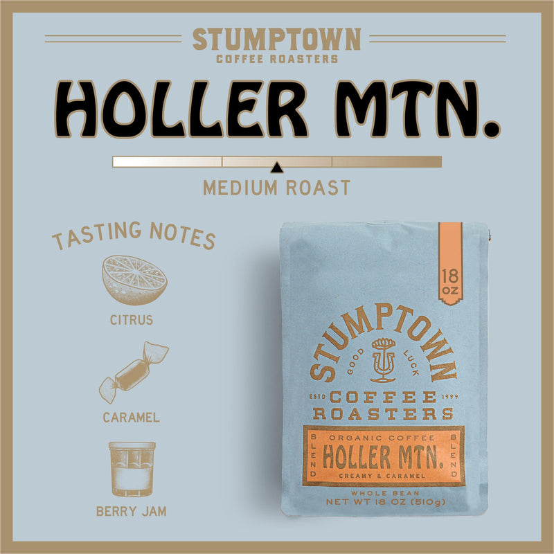 Stumptown Coffee Roasters, Medium Roast Organic Whole Bean Coffee - Holler Mountain 12 Ounce Bag with Flavor Notes of Citrus Zest, Caramel and Hazelnut