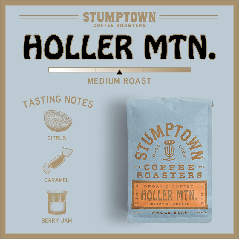 Stumptown Coffee Roasters, Medium Roast Organic Whole Bean Coffee - Holler Mountain 12 Ounce Bag with Flavor Notes of Citrus Zest, Caramel and Hazelnut