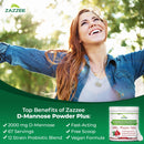 Zazzee D-Mannose Powder Plus, 2000 mg, 30 Servings, Potent & Fast-Acting, Plus 5 Billion CFU Probiotics and Pure Cranberry Juice Extract, Kosher, Free Scoop, 2.98 Oz, Gluten-Free, Non-GMO, All-Natural