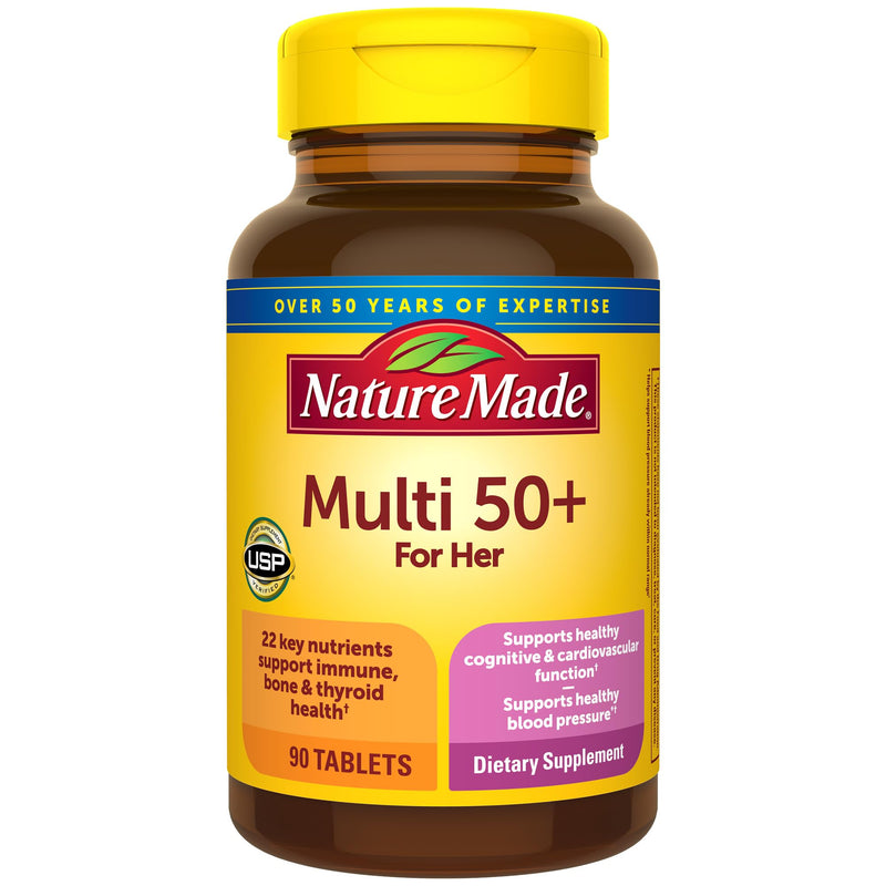 Nature Made Multivitamin For Her 50+ with No Iron, Womens Multivitamin for Daily Nutritional Support, Multivitamin for Women, 90 Tablets, 90 Day Supply