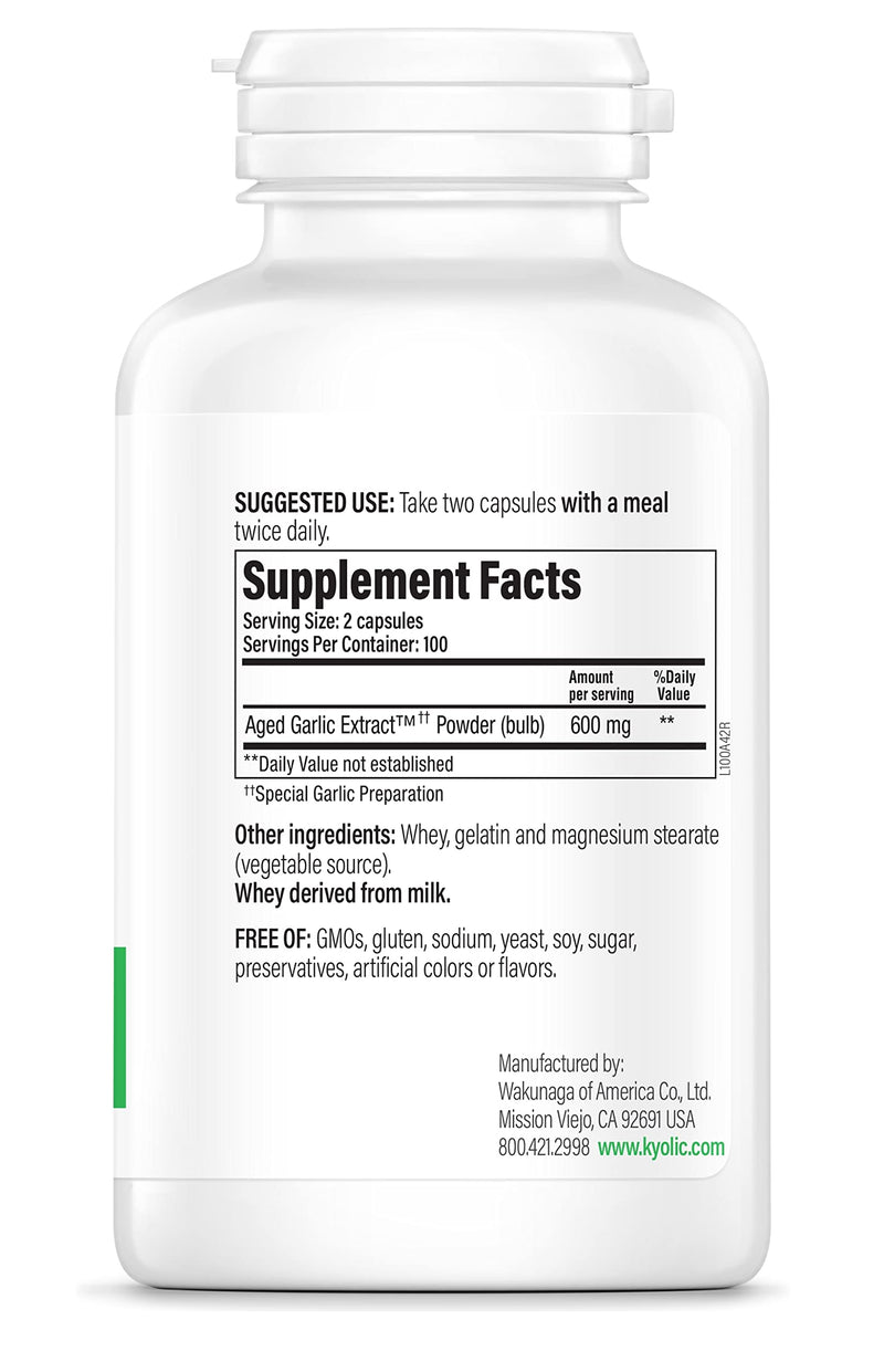 Kyolic Aged Garlic Extract Formula 100, Original Cardiovascular, 200 Capsules (Packaging May Vary)
